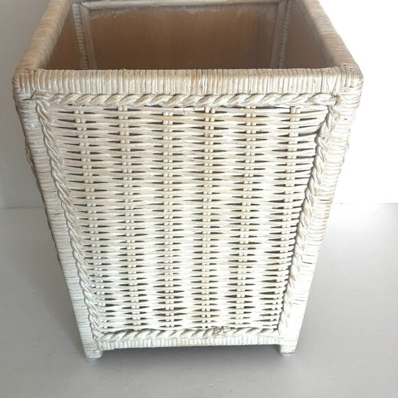Pier 1 Rattan Waste Basket 11.5" White Wash Jamaica Collection Wicker Trash Can - Picture 8 of 16